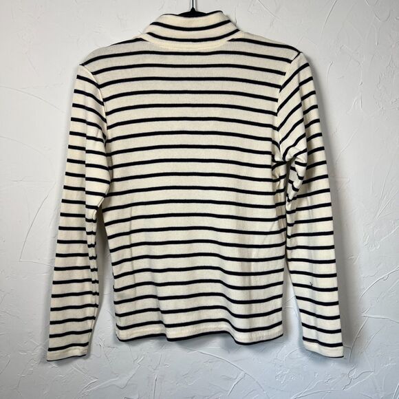 L.L. Bean Striped Half Zip Mock Neck Size S Petite Quiet Luxury Preppy Minimal - Picture 5 of 7